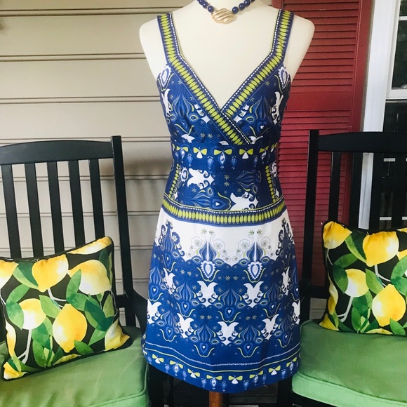 Democracy Dresses & Skirts - Democracy Lime and Blue Patterned Sun Dress Size 8